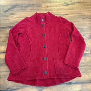 Eileen Fisher Cardigan Sweater Women’s Size M 100% Wool Red Button Jacket Coat